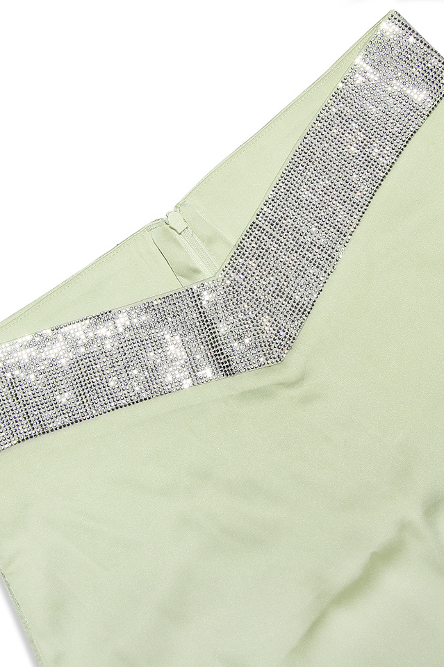 Uriel Mint Crop Top+Uriah Crystal Pencil Skirt Ins Street