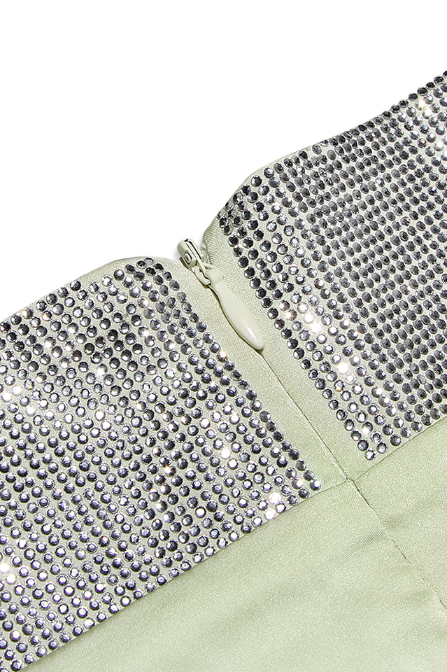Uriel Mint Crop Top+Uriah Crystal Pencil Skirt Ins Street