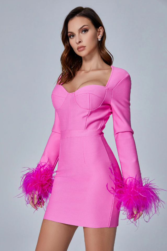 Feather Long Sleeve Bustier Dress Ins Street