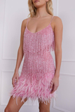 Yvonne Sequin Feather Cocktail Dress Ins Street