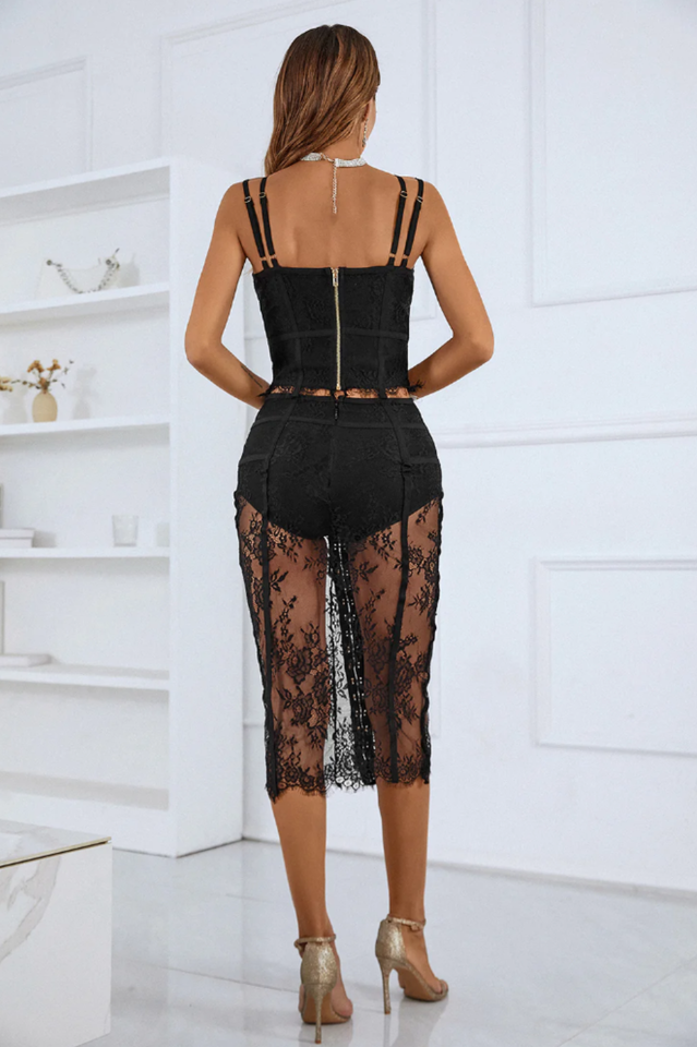 Ida Lace Black Sheer Dress Set Ins Street