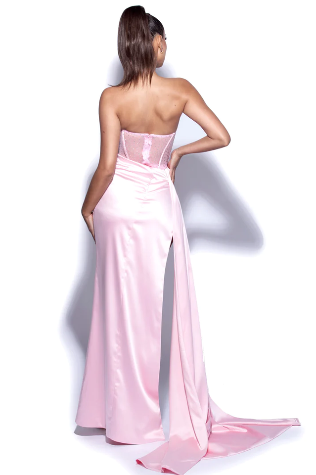 Crystallized Corset High Slit Satin Gown Ins Street