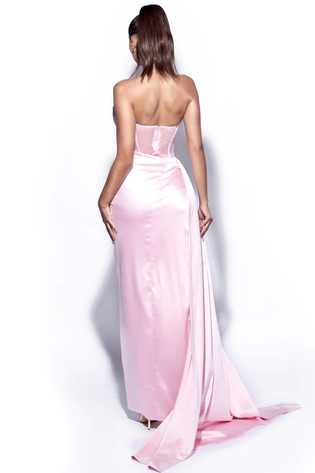 Crystallized Corset High Slit Satin Gown Ins Street