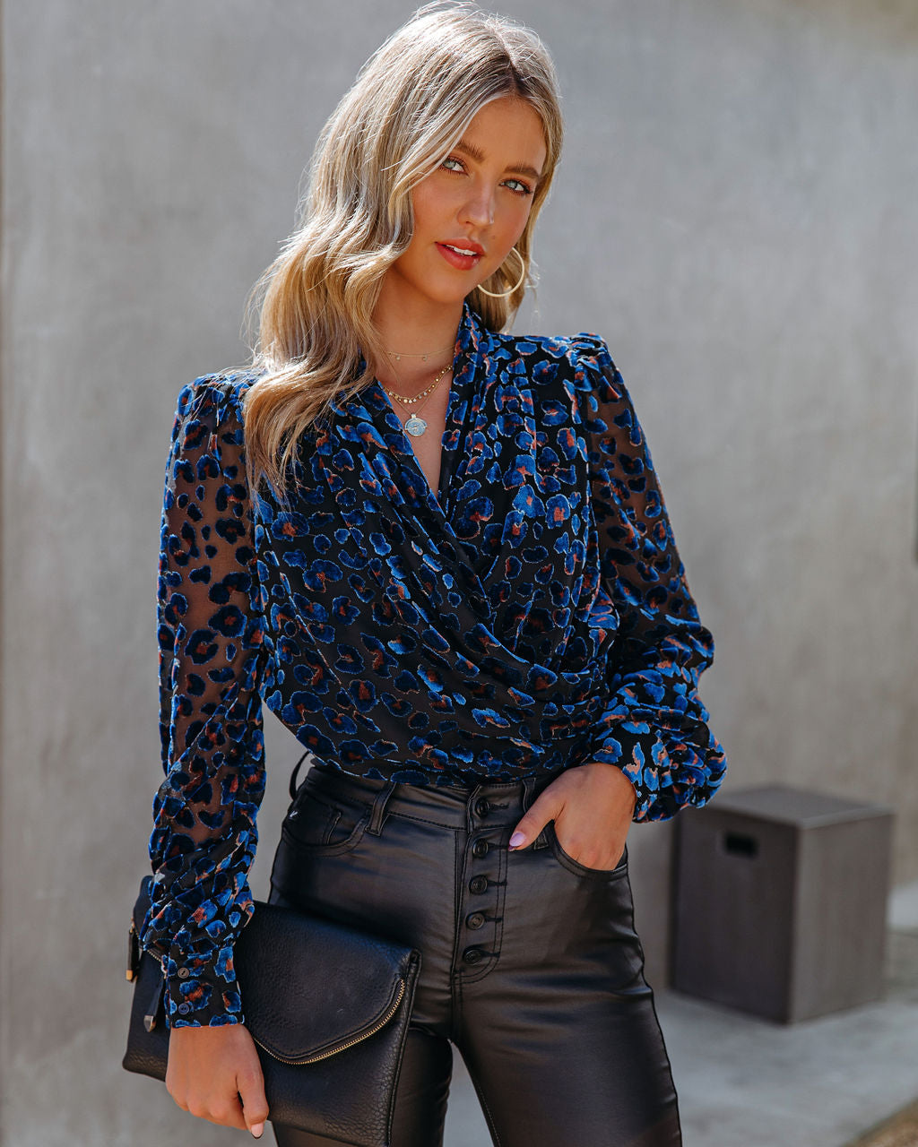 Quickly Velvet Burnout Leopard Drape Blouse Ins Street