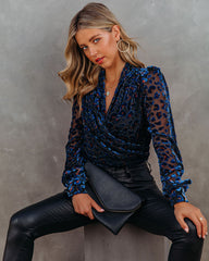 Quickly Velvet Burnout Leopard Drape Blouse Ins Street