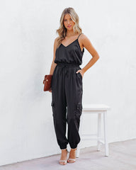 Quince Pocketed Satin Utility Jumpsuit - Black Ins Street