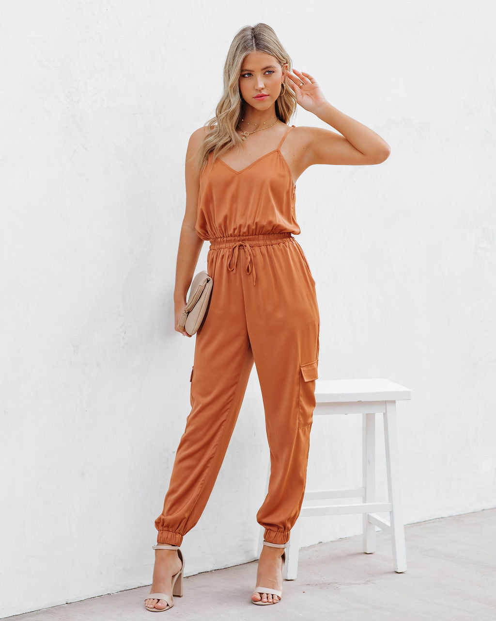 Quince Pocketed Satin Utility Jumpsuit - Rust Ins Street