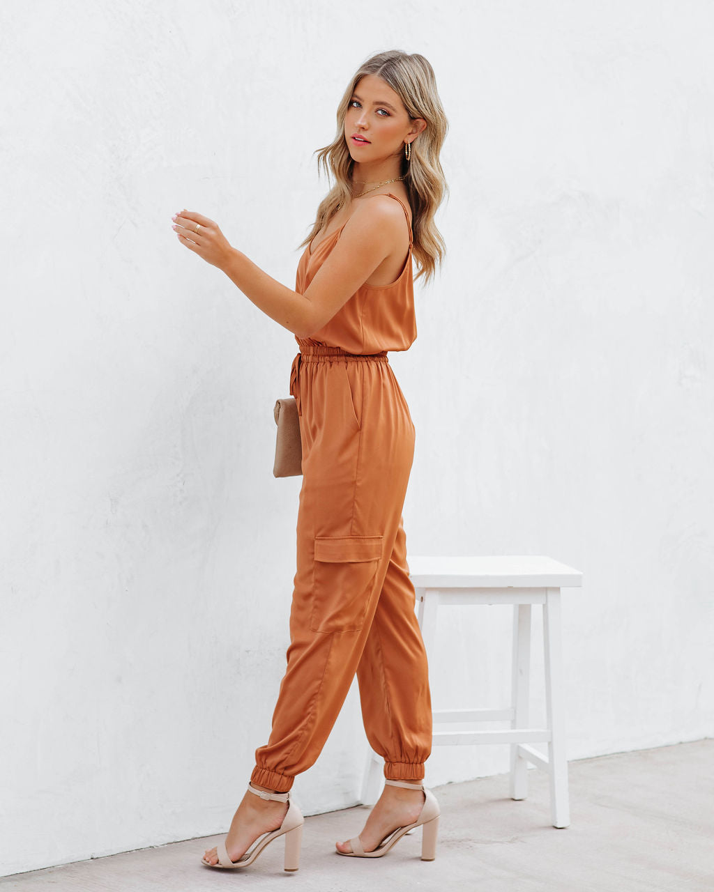 Quince Pocketed Satin Utility Jumpsuit - Rust Ins Street