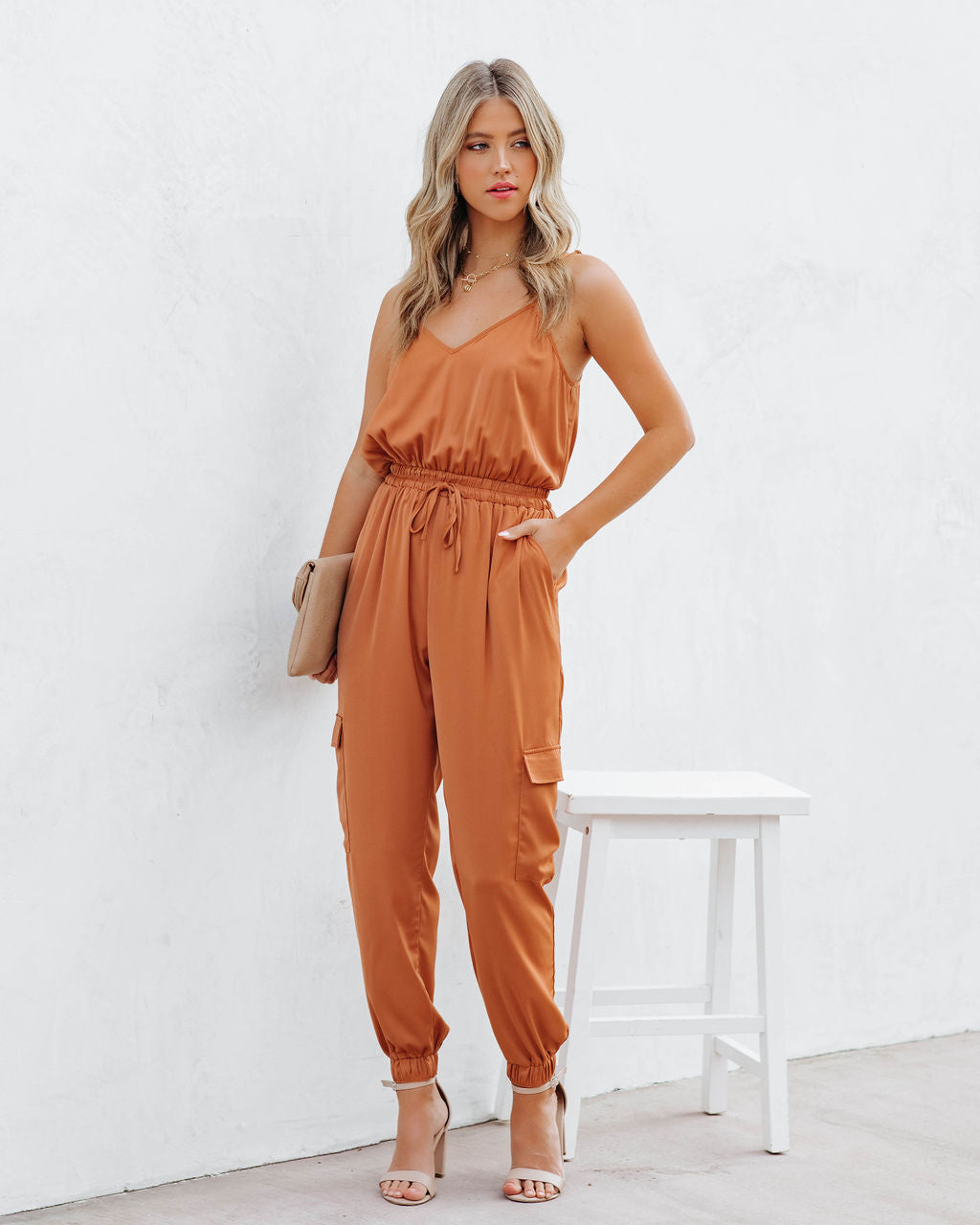 Quince Pocketed Satin Utility Jumpsuit - Rust Ins Street