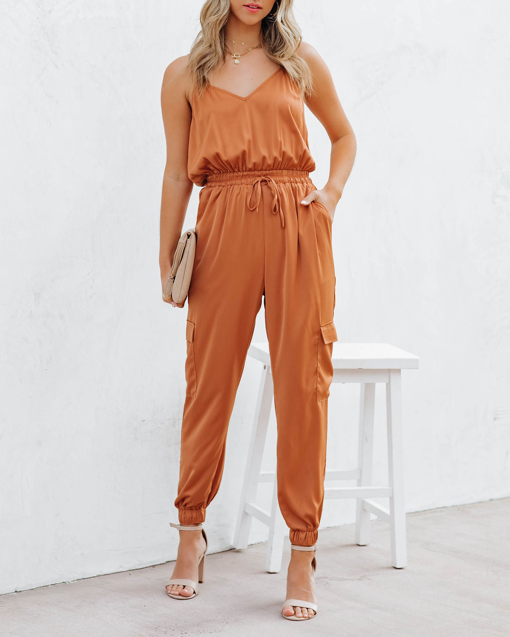 Quince Pocketed Satin Utility Jumpsuit - Rust Ins Street