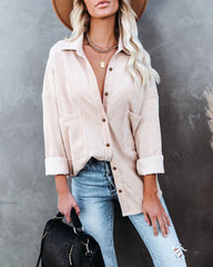 Refresh Pocketed Button Down Corduroy Top - Beige Ins Street