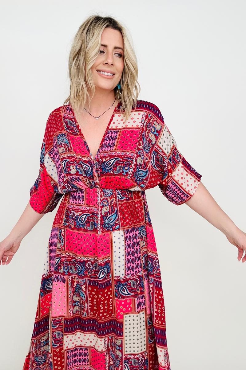 Paisley Patchwork Multicolor A-Line Maxi Dress Kiwidrop