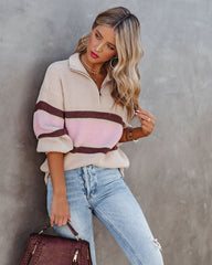 Raeya Striped Half Zip Knit Sweater - Oat - FINAL SALE Ins Street