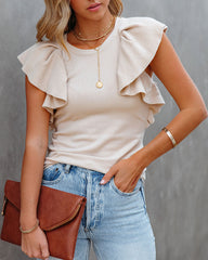 Ramsey Ruffle Knit Top - Beige Ins Street