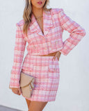 Rayanne Pocketed Crop Tweed Blazer - Pink Ins Street