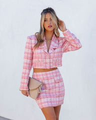 Rayanne Pocketed Crop Tweed Blazer - Pink Ins Street