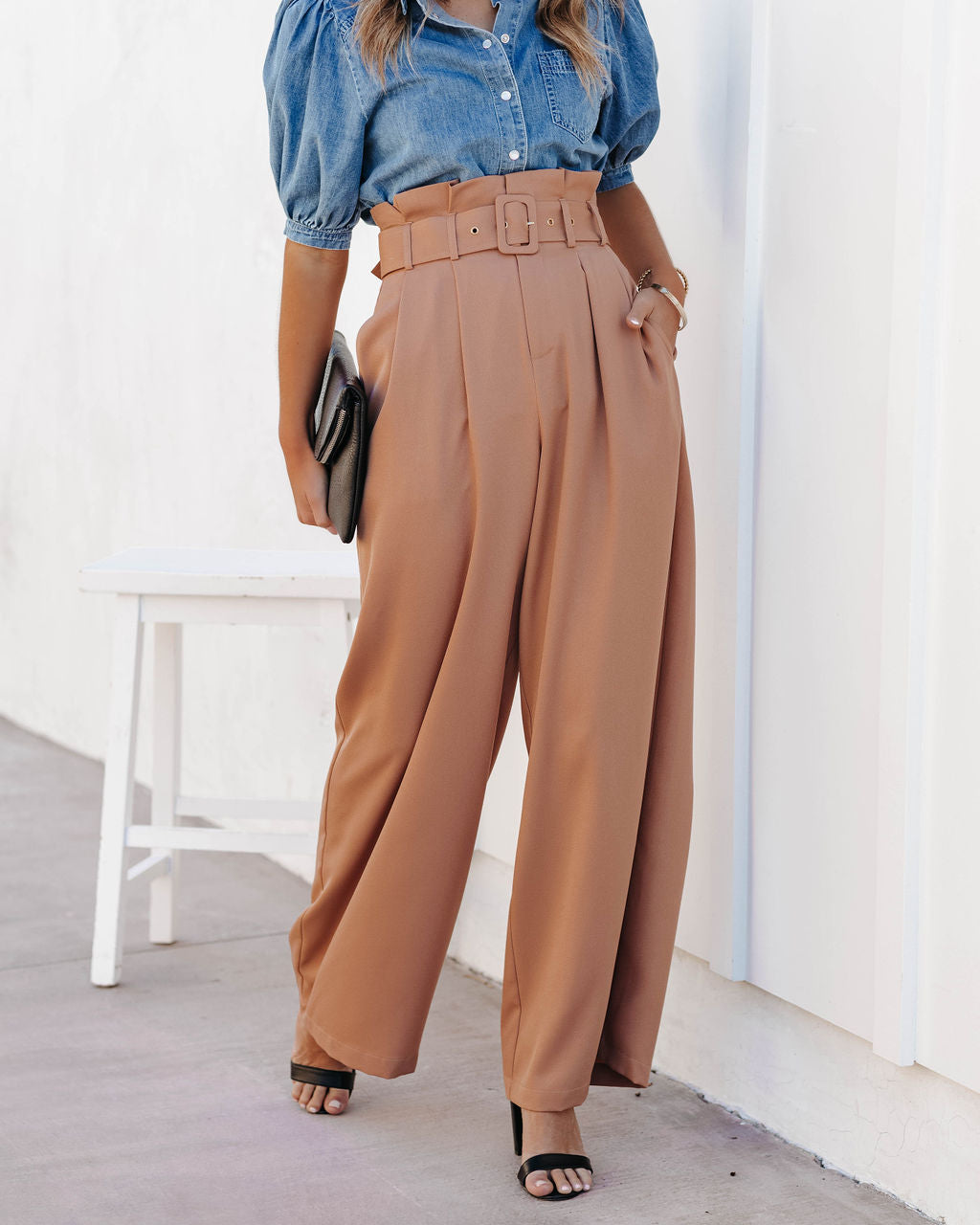 Regency Pocketed High Rise Belted Trousers - Taupe Ins Street