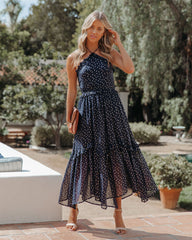 Remarkable Metallic Detailed Halter Midi Dress - Navy - FINAL SALE Ins Street