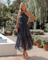 Remarkable Metallic Detailed Halter Midi Dress - Navy - FINAL SALE Ins Street