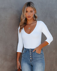 Revival V-Neck Ribbed Bodysuit - White Ins Street