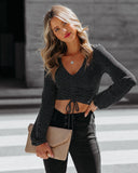 Rizo Ruched Metallic Crop Top - Black Ins Street