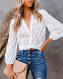 Rooney Sheer Button Down Applique Blouse Ins Street
