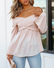 Rosie Smocked Off The Shoulder Top - Sandshell Ins Street