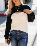 Rozie Colorblock Crop Knit Cutout Sweater - Black Ivory Ins Street