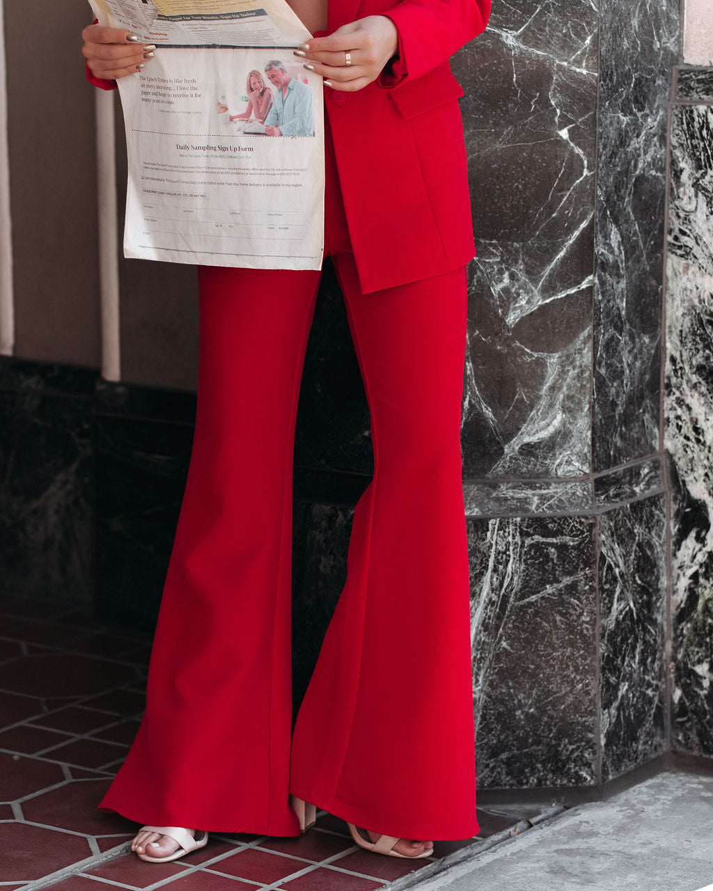 Runway Pocketed Belted Flare Trousers - Red Ins Street