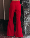 Runway Pocketed Belted Flare Trousers - Red Ins Street