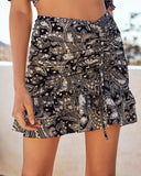 Saguaro Paisley Smocked Ruched Mini Skirt - Black Ins Street