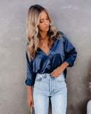 Satellite Satin Embossed Button Down Blouse Ins Street