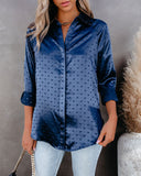 Satellite Satin Embossed Button Down Blouse Ins Street