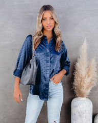 Satellite Satin Embossed Button Down Blouse Ins Street