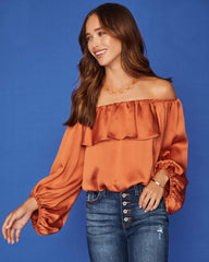 Sevyn Balloon Sleeve Off The Shoulder Blouse - Burnt Orange Ins Street