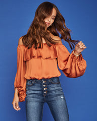 Sevyn Balloon Sleeve Off The Shoulder Blouse - Burnt Orange Ins Street