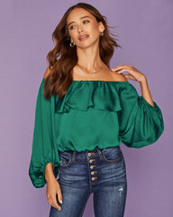 Sevyn Balloon Sleeve Off The Shoulder Blouse - Hunter Green Ins Street