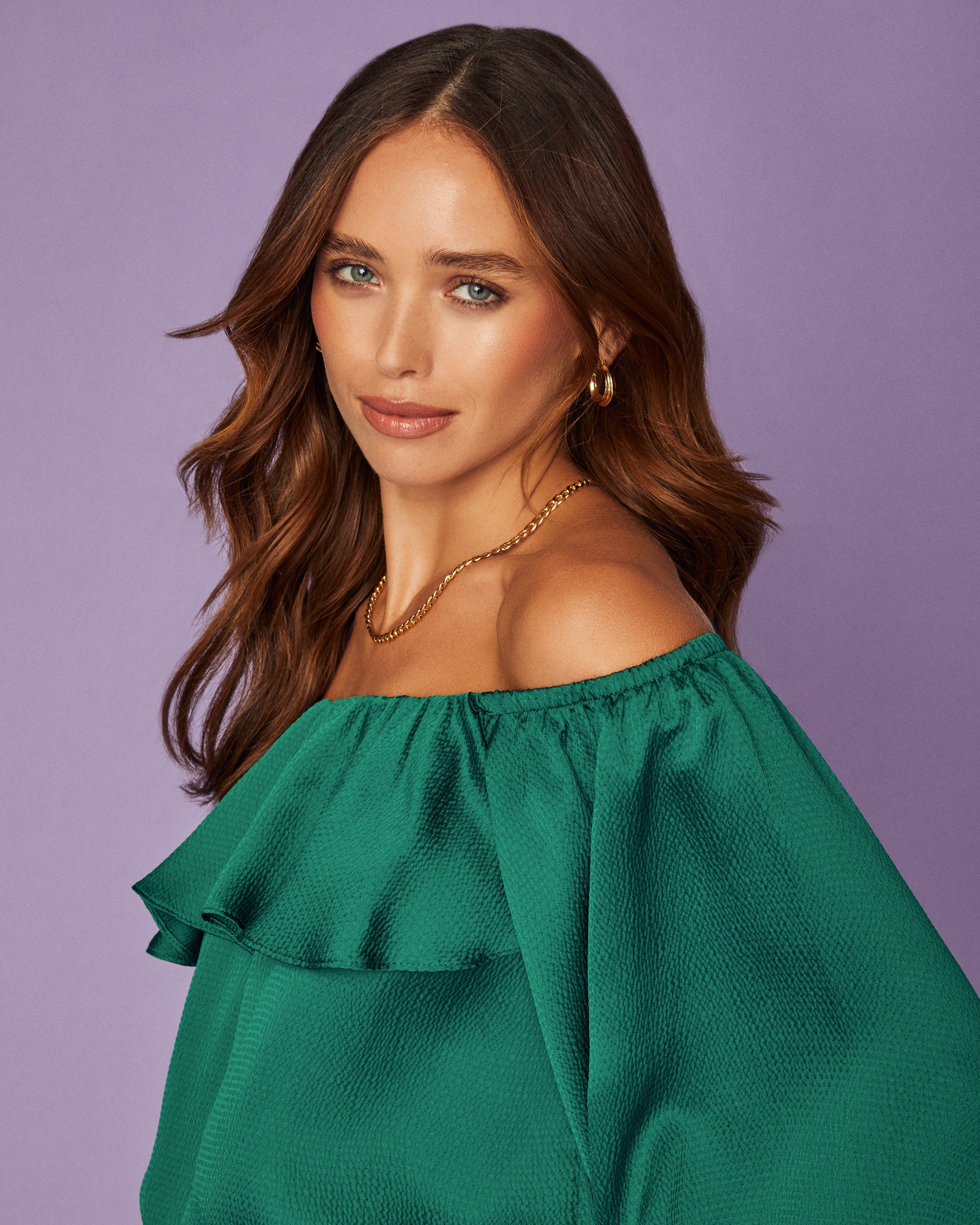 Sevyn Balloon Sleeve Off The Shoulder Blouse - Hunter Green Ins Street