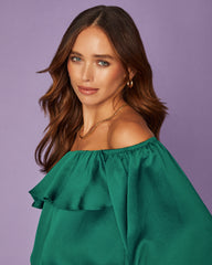 Sevyn Balloon Sleeve Off The Shoulder Blouse - Hunter Green Ins Street