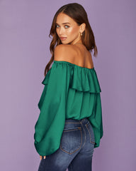 Sevyn Balloon Sleeve Off The Shoulder Blouse - Hunter Green Ins Street