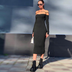 Strappy Long Sleeve Striped Midi Bandage Dress Ins Street