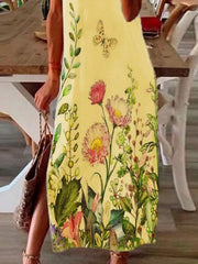 Casual Short Sleeve Flower Slit Dress ins