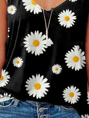 V-Neck Strap With Small Daisy Print Tank Tops Ins Street