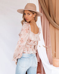 Start Living Floral Smocked Ruffle Crop Blouse Ins Street