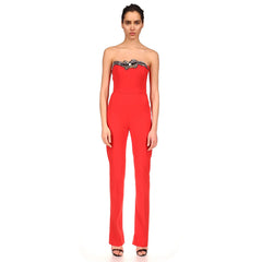 Strapless Sleeveless Patterned Bandage Jumpsuit Ins Street