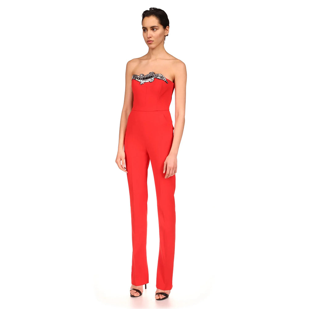 Strapless Sleeveless Patterned Bandage Jumpsuit Ins Street