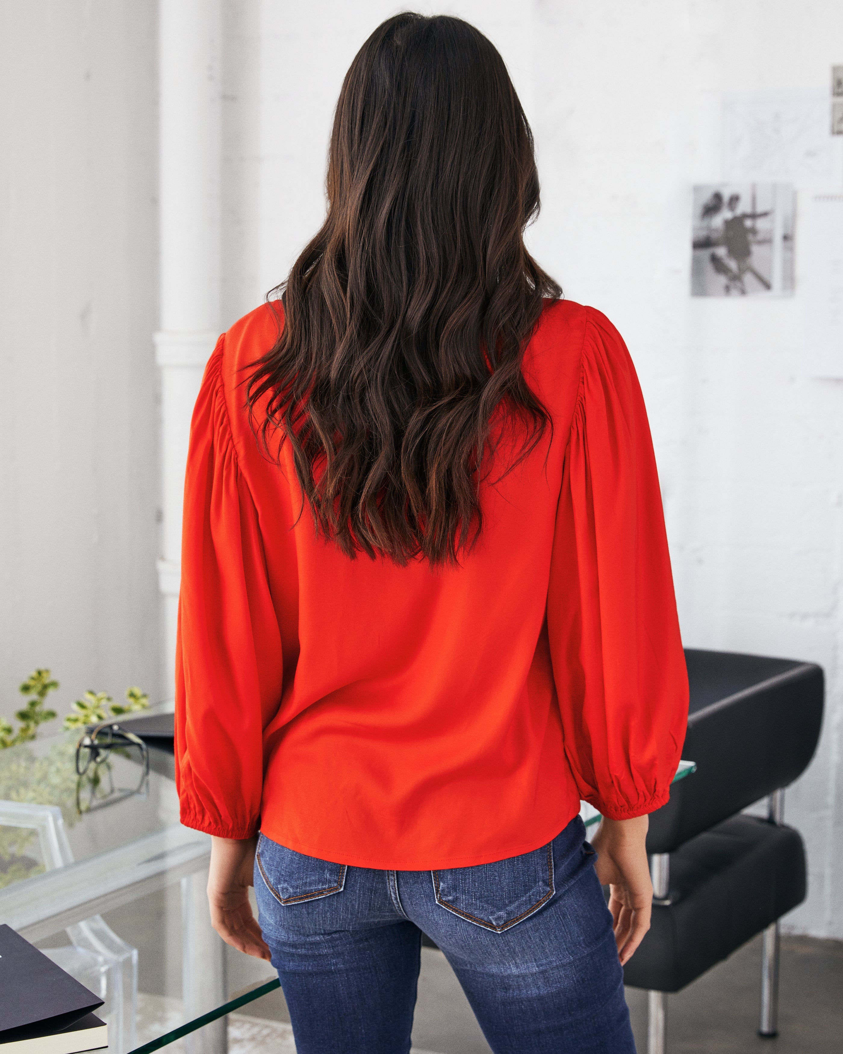 Sylas Pintuck Blouse - Coral Red - FINAL SALE Ins Street