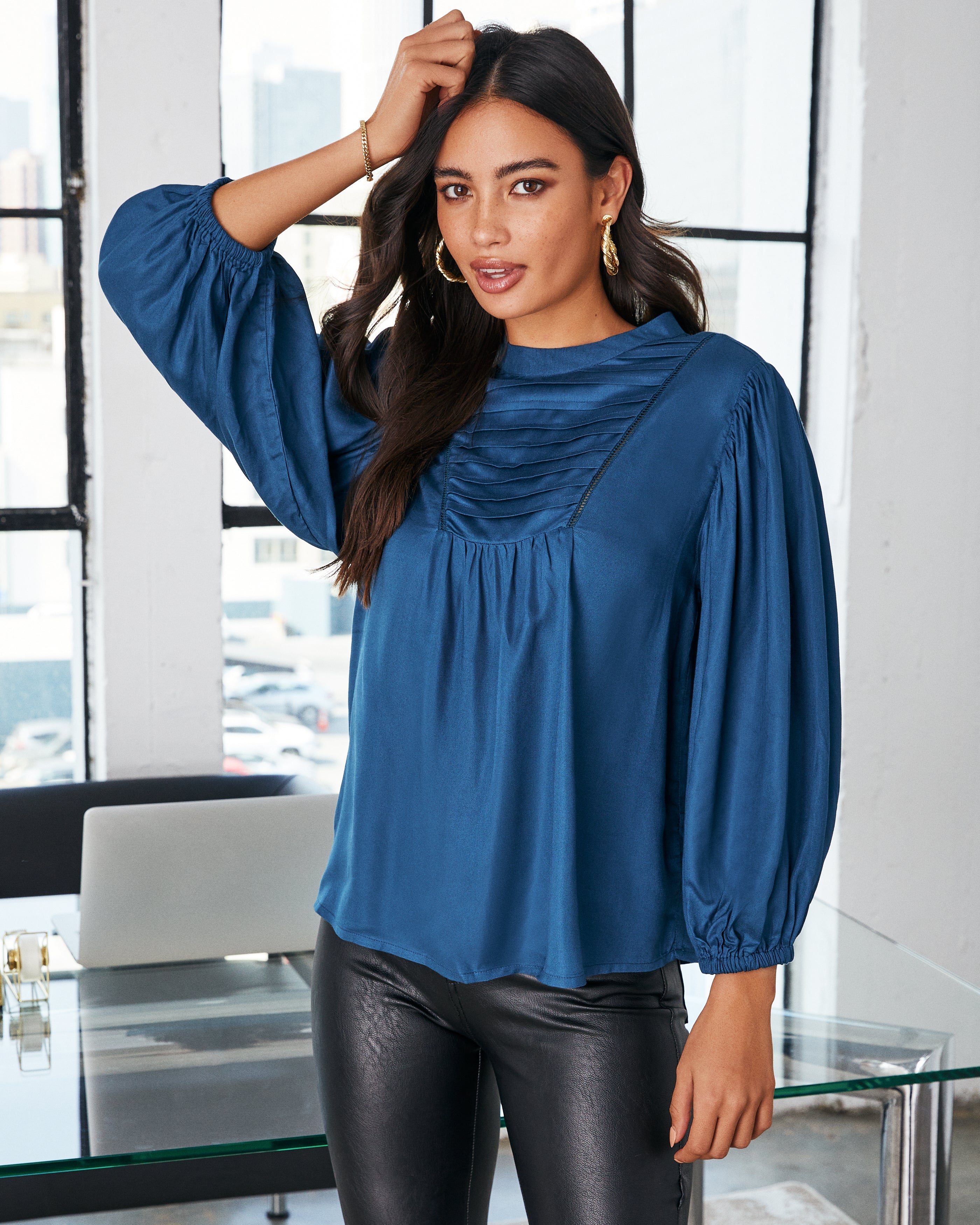 Sylas Pintuck Blouse - Dark Teal - FINAL SALE Ins Street