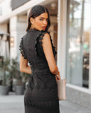 Sacha Cotton Linen Crochet Tiered Midi Dress - Black Ins Street