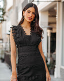 Sacha Cotton Linen Crochet Tiered Midi Dress - Black Ins Street